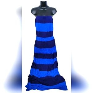 Old Navy Strapless Striped Tube Maxi Dress Blue Elastic Waistline Size M Beach